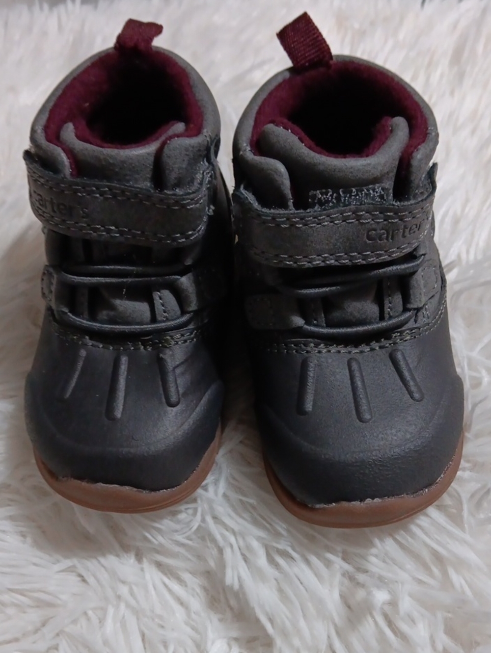 Carter's Black Toddler Boots with Burgundy Lining and Brown Sole